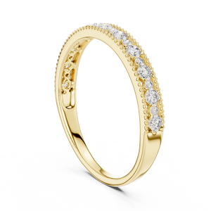 Round Cut Alternating Lab Grown Diamonds <b>Rings</b> DEF VVS 14K 18K Yellow Gold Vintage Milgrain Wedding Band OEM Wholesale Supplier - Product Image 4