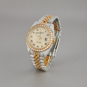 Montre de luxe bicolore sertie de diamants en moissanite, or et argent, acier inoxydable, style hip-hop - Product Image 1
