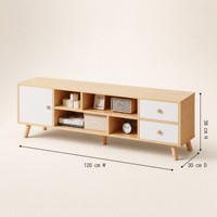 Meuble TV moderne en bois massif, console multimédia avec tiroirs de rangement pour salon, hôpital, école - Écologique et durable