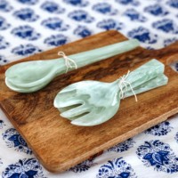 Ensemble de cuillères à salade en résine rose et orange, écologiques, lavables au lave-vaisselle, pour la maison et la cuisine, fabriquées en Inde