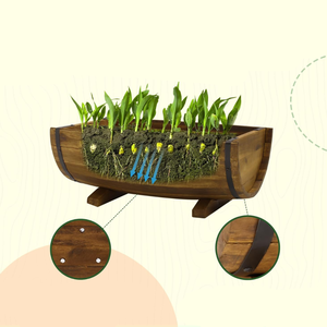 Precio barato Macetas de barril de madera de acacia para plantas al aire libre Juego de 2 macetas de madera de jardín con patas de soporte Hecho en Vietnam - Product Image 2