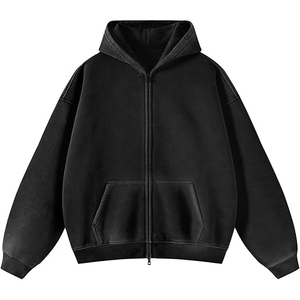 Mode Acid Wash Zip Up Hoodies Hommes Marque Personnalisée Surdimensionné Streetwear Sweats À Capuche Haute Qualité OEM Commande En Gros - Product Image 1