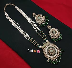 Conjunto de joyería de boda larga de lujo del fabricante indio, conjunto de collar y pendientes tradicional étnico para mujeres y niñas, diseño de moda - Product Image 1