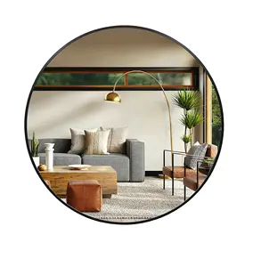 Miroir mural rond noir pour intérieur de maison 24 pouces pour salle de bain avec miroir à cadre métallique pour salle de bain