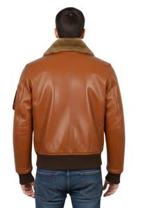 Chaqueta Clásica de Cuero Genuino para Hombre, Estilo Bomber, con Cuello de Piel, Ropa de Invierno, Estilo Urbano - Product Image 2