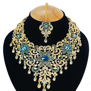 Vintage Style <b>Gold</b> Plated Zircon Alloy Flower Jewelry Set Women <b>Necklace</b> Earrings Headpiece-Wedding Anniversary Party Gift - Product Image 2