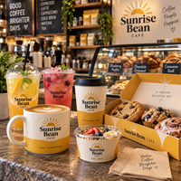 Ensemble d'emballages personnalisés pour café AT PACK avec gobelets en papier de 12 oz, gobelets en PET de 16 oz, sachets de café de 250 g et boîtes alimentaires