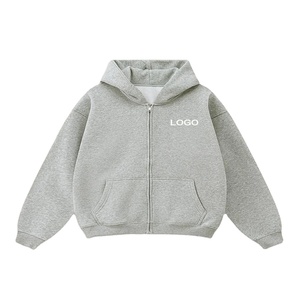 Alta calidad de los hombres 500Gsm grueso cremallera sudaderas con capucha de algodón mezclado de gran tamaño Boxy Fit Crop Zip up personalizado Drop Shoulder Hoodie hombres - Product Image 1