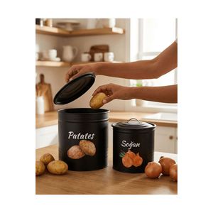 Panier à pommes de terre et à oignons en métal à 2 niveaux avec couvercle en métal - Panier à légumes - Panier de rangement pour pommes de terre et oignons Noir/Noir - Product Image 1