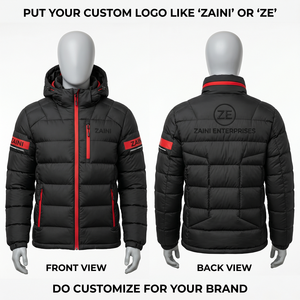Chaqueta Acolchada Premium Larga de Camuflaje, 165 GSM, Poliéster Ripstop, Aislada, con Capucha, Paneles Negros y Rojos, Personalizable con Silicona OEM en la Parte Delantera - Product Image 1