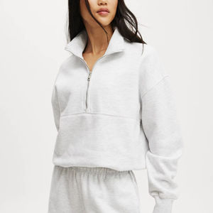 2024 femmes demi-fermeture éclair sweat personnalisé imprimé 100% coton à manches longues pull à capuche automne tenues OEM - Product Image 4