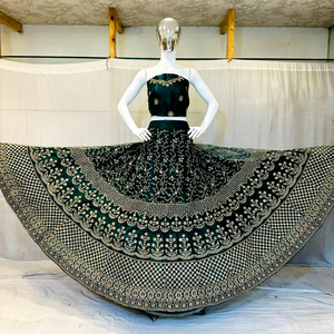 ชุดเลเฮนกาเจ้าสาว Zarna 16 Kali Net Heavy Glitter ประดับด้วยคริสตัล Jarkan งานกระจก Shisha แบบเต็มตัว ทรงกระโปรงบานแบบ Can-Can สไตล์อินเดีย - Product Image 1