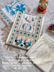 Nueva elegancia Venta caliente de viscosa con pintura a mano y Shifali Work Kurti Pant y Dupatta con compras en línea de trabajo manual puro - Product Image 4