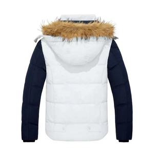 Men's Winter Down <b>Puffer</b> <b>Jacket</b> With Fur Hood Windproof Casual Thick Regular Fit <b>White</b> And Navy Blue Zipper Closure - Product Image 6