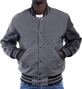 Diseñe su propia chaqueta universitaria con botones en la parte delantera y mangas de cuero genuino Parche de chaqueta universitaria de manga completa personalizable - Product Image 2