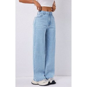 Jean en denim baggy vintage bleu glace de luxe pour femme, taille haute, extensible doux, écologique, durable, tendance, décontracté, en tissu plaqué, toutes tailles - Product Image 2