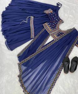 Sari Silk prêt à porter vêtements de mariage de fête indiens en prix de gros broderie traditionnelle travail banarasi khadi - Product Image 2