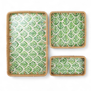 Plateau de service fait main en rotin et nacre pour les repas à la maison, l'affichage de collations et l'utilisation quotidienne sur la table - Product Image 1