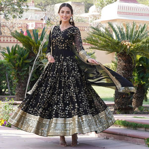 Designer Women's Gown, Faux Blooming with Rich Thread Sequins Designer Wedding Wear Gown, Party Wear Designer Gown. - Product Image 1