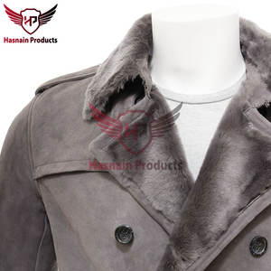 <b>Men's</b> Grey <b>Shearling</b> Coat - Unmatched Comfort and Customization <b>for</b> a Unique Outerwear Experience <b>Men's</b> Grey <b>Shearling</b> Coat - Product Image 4