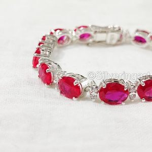 Pulsera de mujer Rubí natural y circón Piedra preciosa Julio Piedra natal Tenis Navidad Joyería hecha a mano Pulsera de plata esterlina 925 - Product Image 5