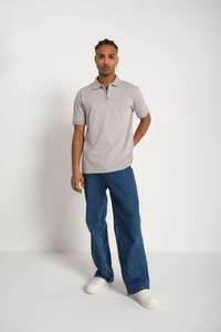 Uniforme para Hombre de Manga Corta, Camisa Polo de Color Gris con Botones, Estilo Clásico, Informal, 100% de Algodón, Color Liso - Product Image 2