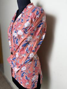 Top informal de algodón con estampado Floral Rosa Oral para mujer con decoración de botones de encaje Cuello tejido Sexy para Primavera Verano Otoño Invierno - Product Image 2