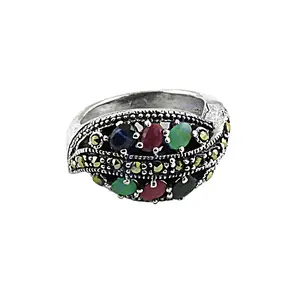 Anillo de Plata de Ley 925 con Piedra Preciosa Turquesa para Mujer, Diseño Geométrico, Chapado en Rodio, Material Platino, Engaste de Bisel, Regalo - Product Image 1