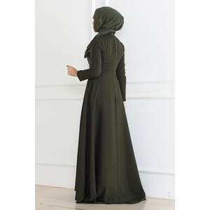 Vestido Khaki 6121 con Detalle de Perlas, Estilo Casual - Product Image 4