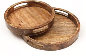 Bandeja de servicio de desayuno de madera de acacia maciza de alta calidad de lujo, plato de vidrio al mejor precio, plato de ocasión de comida casera para restaurante de Hotel - Product Image 6