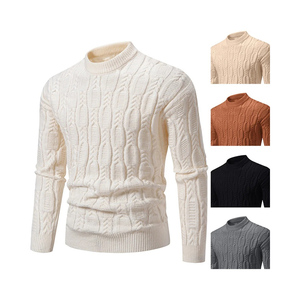 Respirant chaud col rond à manches longues couleur unie conceptions tenue tricot laine pull pull pour hommes - Product Image 2