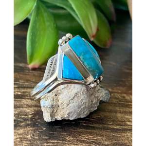 Genevieve Francisco Kingman <b>Ring</b> Fashionable Turquoise Sterling <b>Silver</b> Bezel Setting Rose Gold 18K Plating Size 12 Perfect Gift - Product Image 3