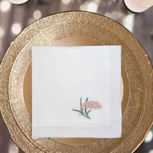 ผ้าเช็ดปากผ้าสั่งทำลายดอกกล้วยไม้ปักด้วยมือผ้าเช็ดปากผ้าฝ้ายเย็บริมโต๊ะสำหรับบ้านโรงแรมของขวัญแต่งงาน - Product Image 1