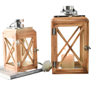 Linterna de último diseño, linterna de madera rústica alta, portavelas Hurricanes con vidrio para chimenea, iluminación exterior - Product Image 6