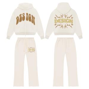 ชุดวอร์มฮู้ดดี้ซิปคู่สำหรับผู้ชาย ชุดเซ็ตสองชิ้นพร้อมโลโก้สั่งทำ ชุดวอร์มผู้ชายผ้าฝ้าย 100% เสื้อฮู้ดดี้และกางเกงขายาวทรงบาน - Product Image 5