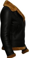 Veste aviateur en fourrure de mouton véritable pour femme, style bombardier B3, avec capuche amovible, en cuir marron