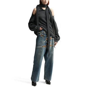 Unique Vintage Fashion Fall Winter Irregular Pullover Ripped Knitted Cotton Lady Women'S <b>Crop</b> Sweater Shirt <b>Top</b> - Product Image 4