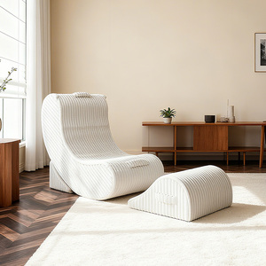 Fauteuil pouf en velours côtelé réglable - Grand pouf de salon avec repose-pieds amovible, vente en gros - Product Image 1