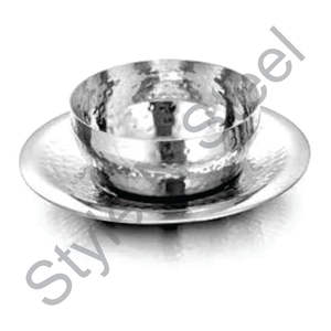 Cuenco de dedo prémium con forro inferior, color plateado, una pared, acero inoxidable martillado, precio al por mayor - Product Image 1