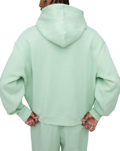 Sweat-shirt à capuche d'hiver délavé à l'acide avec logo personnalisé et survêtement 2 en 1 vert clair écologique pour hommes vente en gros - Product Image 2