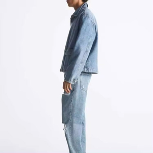 แจ็กเก็ตผ้าเดนิมสำหรับผู้ชายเสื้อแจ็กเก็ตผ้าเดนิมสไตล์สตรีทแวร์ - Product Image 6