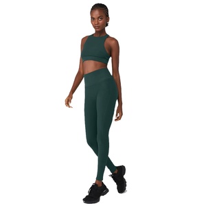 Top Quality Design Women Sea <b>Green</b> Colour Stretchable Round Neck Cross Back <b>Sports</b> <b>Bra</b> and High Waist Leggings - Product Image 1