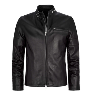 Material chaqueta de cuero de alta calidad al por mayor precio barato genuino piel de cordero negro marrón chaqueta de cuero de los hombres personalizados - Product Image 2