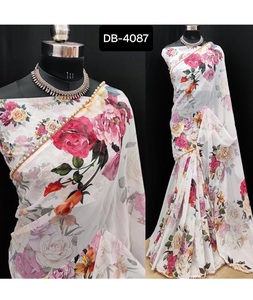 Ropa étnica india Georgette con rico Sari de trabajo de impresión fina digital con piezas de blusa de impresión digital Georgette y precio bajo - Product Image 1