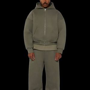 Unisex Oversized <b>Zip</b> <b>Hoodie</b> 100% Cotton Heavyweight Lined Solid Vintage Winter Streetwear Drop Shoulder Washed Fleece Sweatshirt - Product Image 6