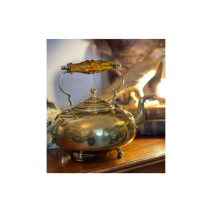 กาน้ำชาโบราณทำจากทองเหลืองพร้อมที่จับแก้วอำพัน, กาน้ำชา1890อเนกประสงค์สำหรับดื่มน้ำชาและกาแฟ - Product Image 3