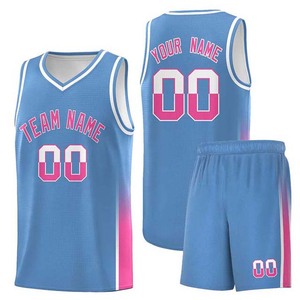 Conjunto de Uniforme de Baloncesto Personalizado, Degradado Azul Claro y Rosa, Cuello en V, Sin Mangas, Transpirable, de Poliéster, con Nombre y Número del Equipo 00, Unisex para Adultos - Product Image 1