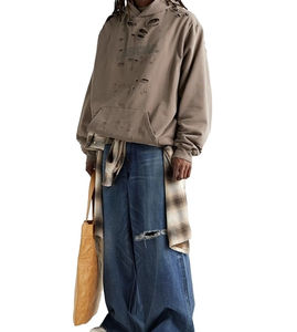 เสื้อฮู้ดแขนยาวเปิดไหล่ตกไซส์ใหญ่พิเศษสำหรับผู้ชายเสื้อมีซิปสำหรับฤดูหนาวผ้าคอตตอน100% โลโก้ตามสั่งแบบมืออาชีพ - Product Image 4