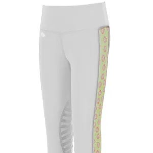 Medias blancas ecuestres para niños, pantalones con sublimación y parche de rodilla de silicona, logotipo personalizable en la parte delantera y trasera