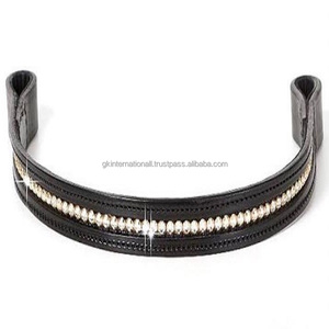Banda de cuero genuino negro con acabado de lujo, banda para cejas de caballo con canal vacío, cristales de plata decorativos, diamante ostentoso - Product Image 4